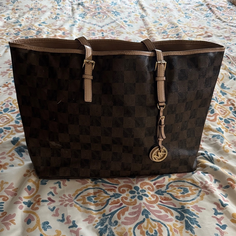 Michael Kors Brown Checkered Tote